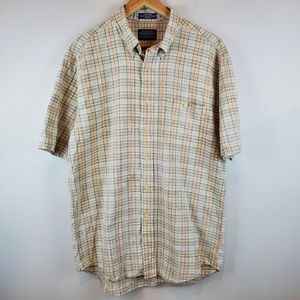 Pendleton Oceanside Short Sleeve Button Up Shirt Yellow Plaid Mens Size L